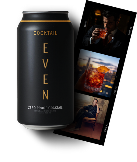 Can of Cocktail and photo reel of people drinking the non-alcoholic cocktail